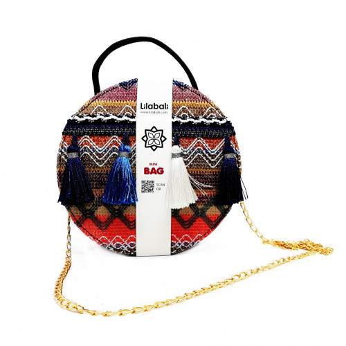 Super Fire Tassel Small Round Bag With Portable Chain- Blue