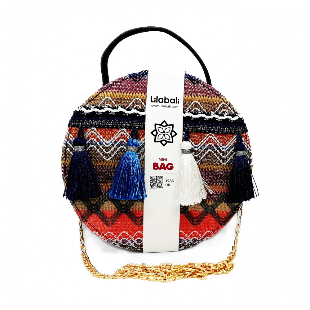 Super Fire Tassel Small Round Bag With Portable Chain- Blue