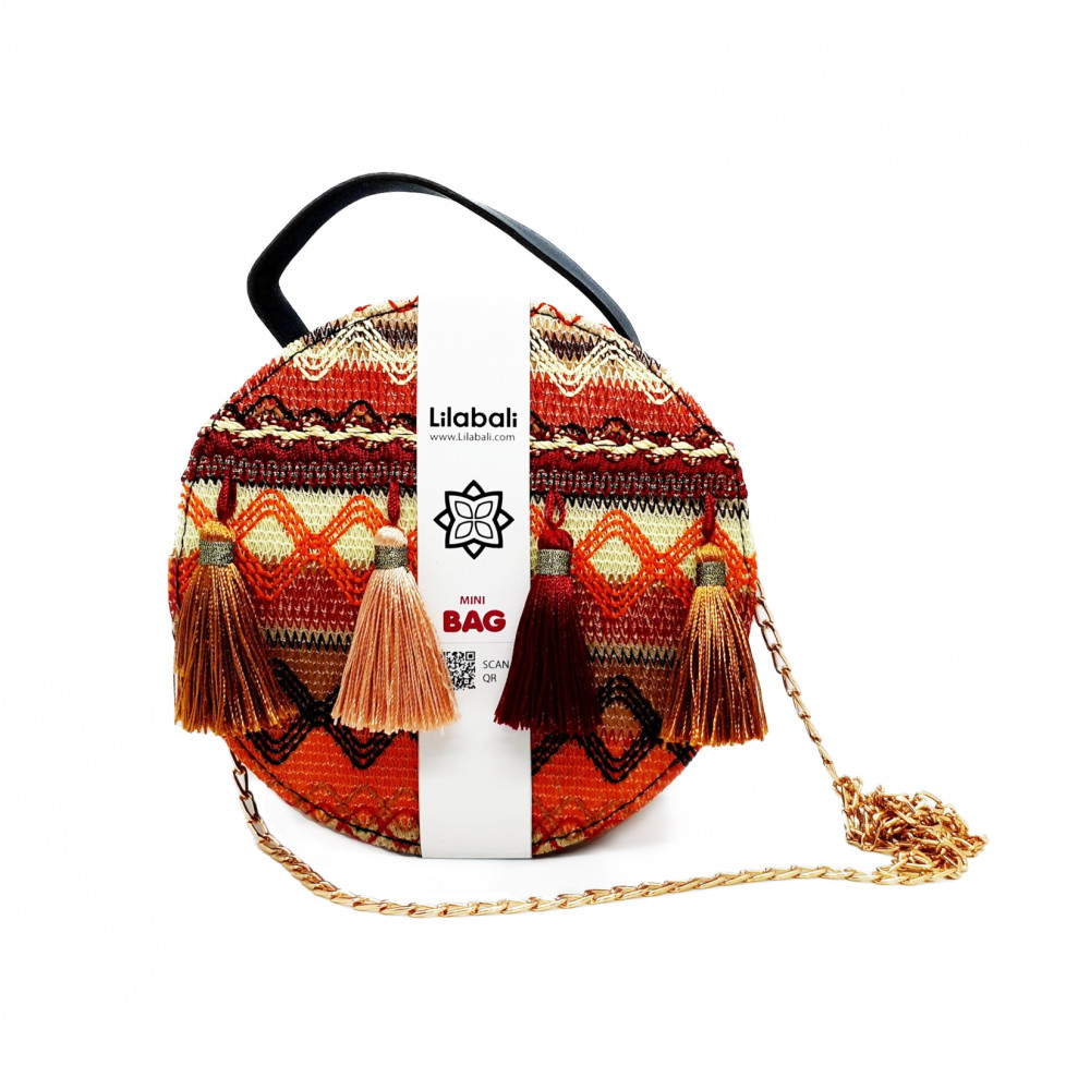 Super Fire Tassel Small Round Bag With Portable Chain- Orange