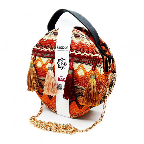 Super Fire Tassel Small Round Bag With Portable Chain- Orange