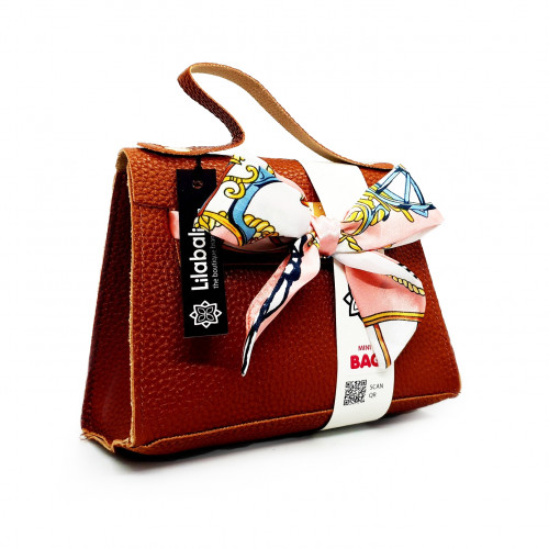 Satin Bow Decore PU Leather Handbag with Portable Chain - Brown