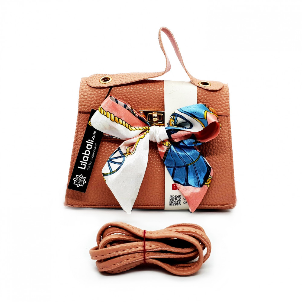 Peach Handbag With Satin Bow Decor
