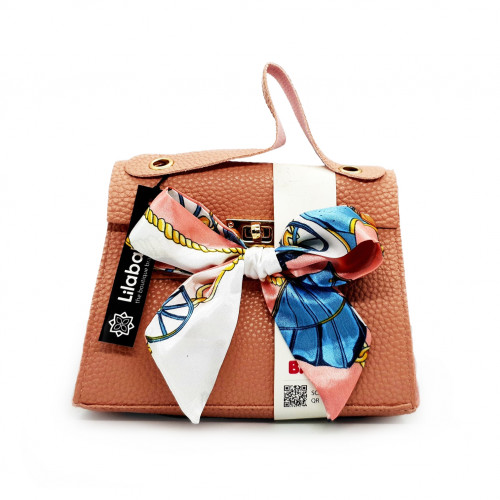 Peach Handbag With Satin Bow Decor