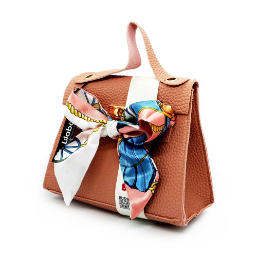 Peach Handbag With Satin Bow Decor