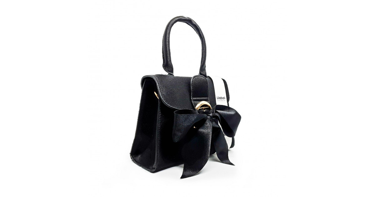 Satin Bowknot Solid Black Flap Handbag