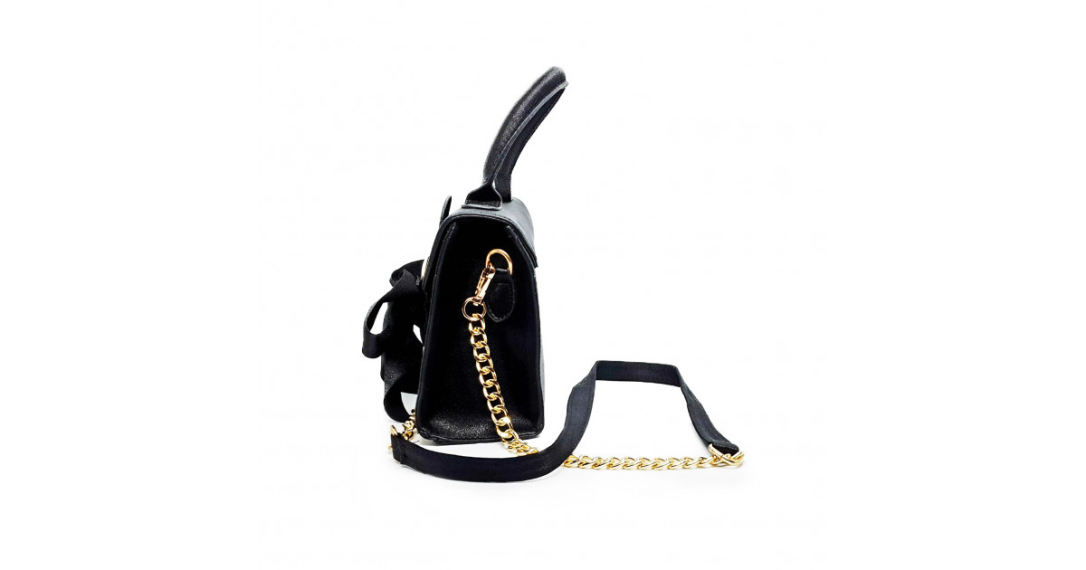 Satin Bowknot Solid Black Flap Handbag