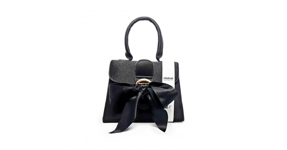 Satin Bowknot Solid Black Flap Handbag