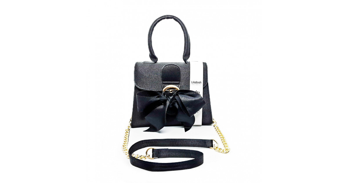Satin Bowknot Solid Black Flap Handbag