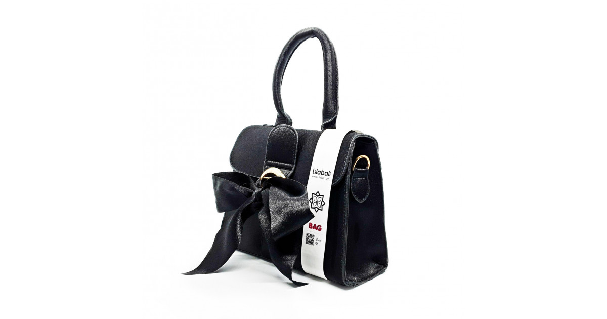 Satin Bowknot Solid Black Flap Handbag