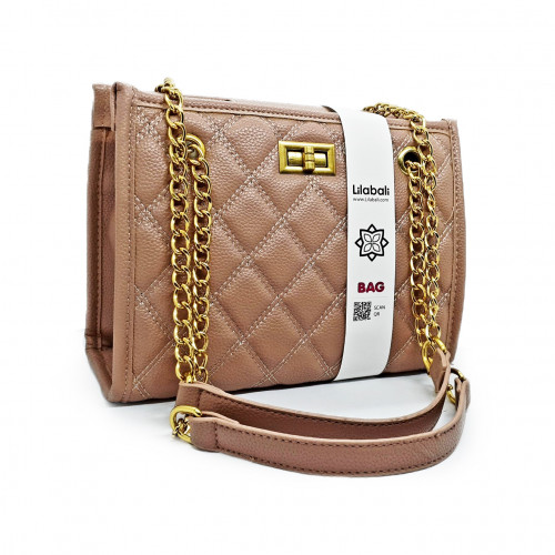 Peach Quilted Crossbody Shoulder Bag