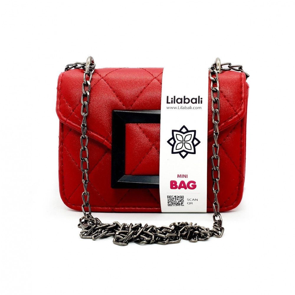 Thread PU Leather Flap Purses Small Square Shoulder Bag -Maroon
