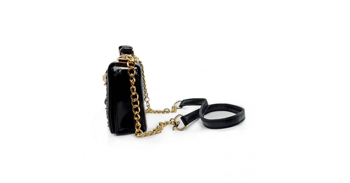 Retro Flower Alligator Pattern Flap Bag - Black