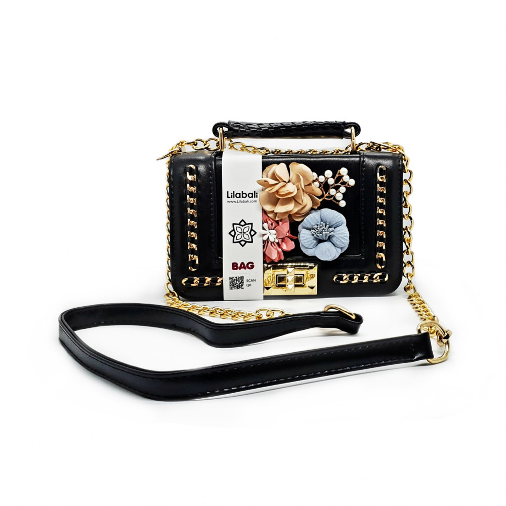 Retro Flower Alligator Pattern Flap Bag - Black