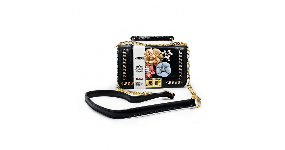 Retro Flower Alligator Pattern Flap Bag - Black