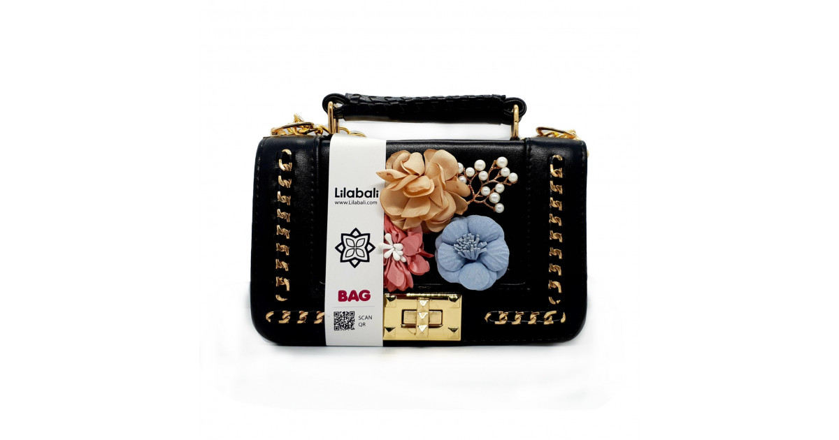 Retro Flower Alligator Pattern Flap Bag - Black