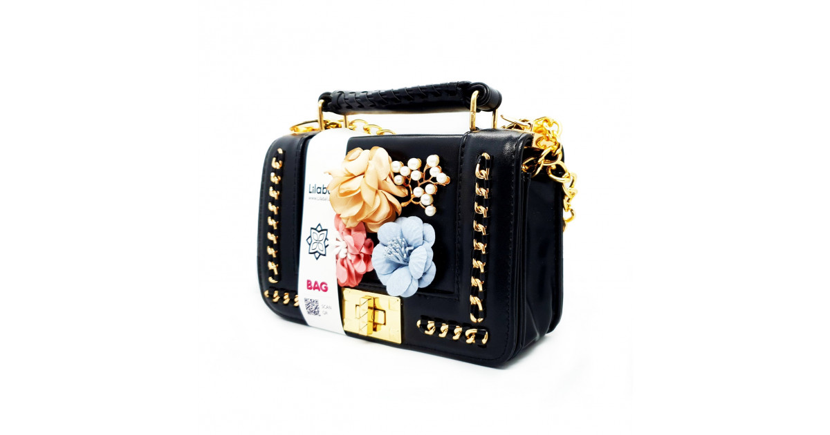 Retro Flower Alligator Pattern Flap Bag - Black