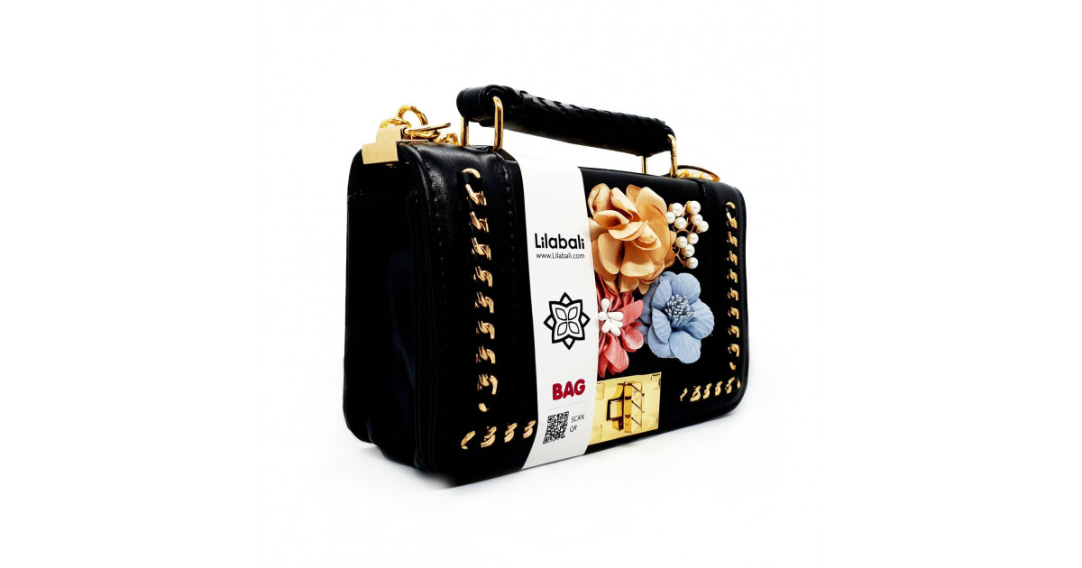 Retro Flower Alligator Pattern Flap Bag - Black