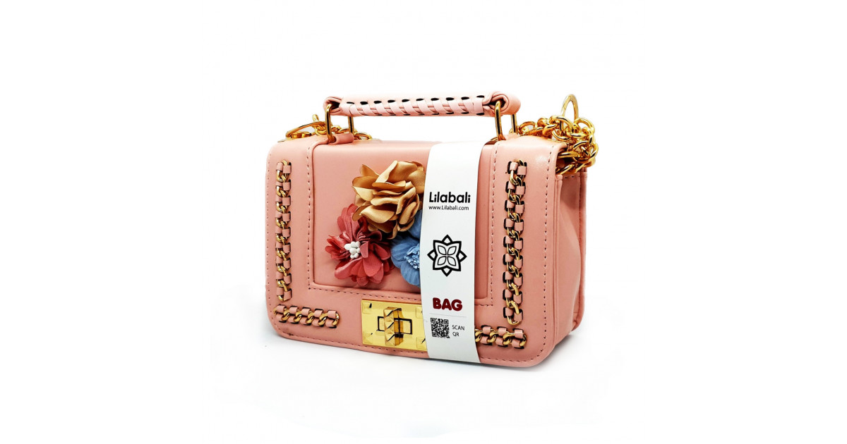 Retro Flower Alligator Pattern Flap Bag - Peach