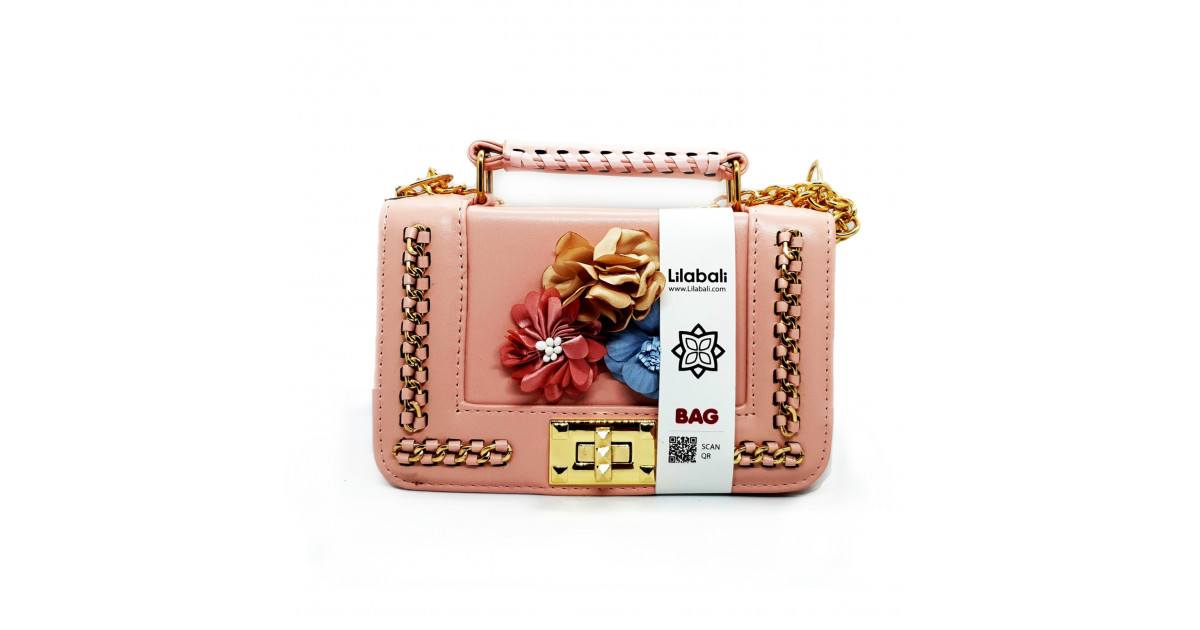 Retro Flower Alligator Pattern Flap Bag - Peach
