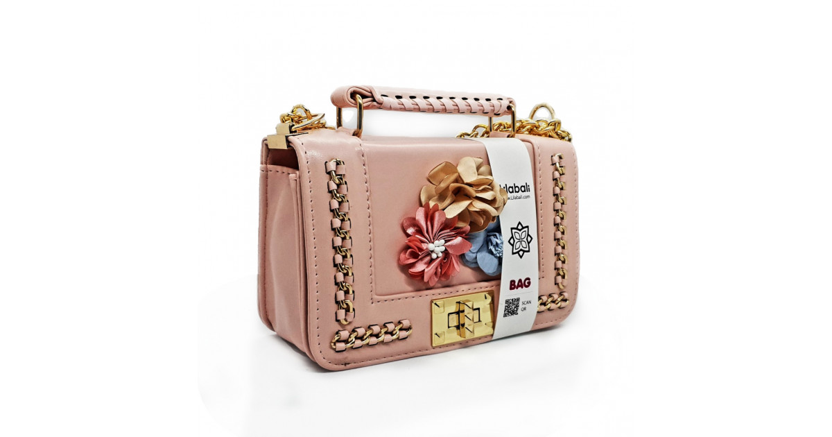 Retro Flower Alligator Pattern Flap Bag - Peach
