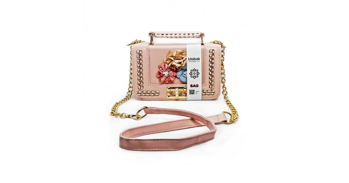 Retro Flower Alligator Pattern Flap Bag - Peach