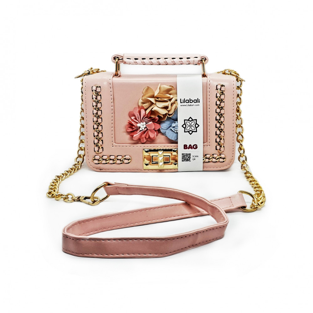 Retro Flower Alligator Pattern Flap Bag - Peach