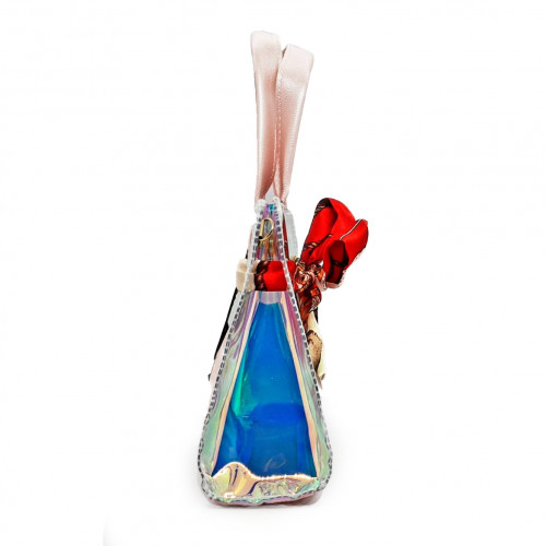 Holographic Top Handle Satchel with Metal Chain & Colorful Silk Scarf Handbag