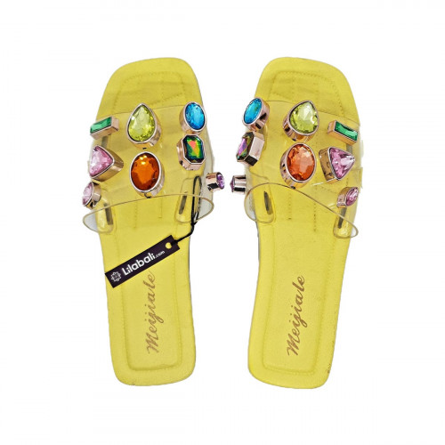 Multi-colour Rhinestone Yellow Ladies Flip Flop Shoes - 37