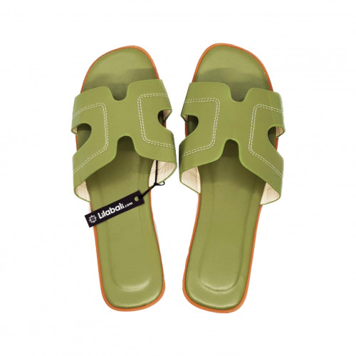 H- Shape Ladies Olive Flip Flop Outdoor Shoes - 37