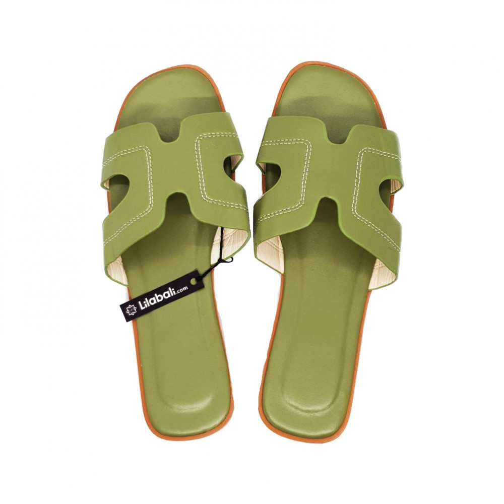 H- Shape Ladies Olive Flip Flop Outdoor Shoes - 37