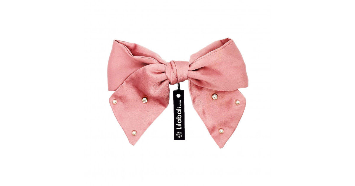 Pink Bow Hairclips With Pearl & Stone - Big