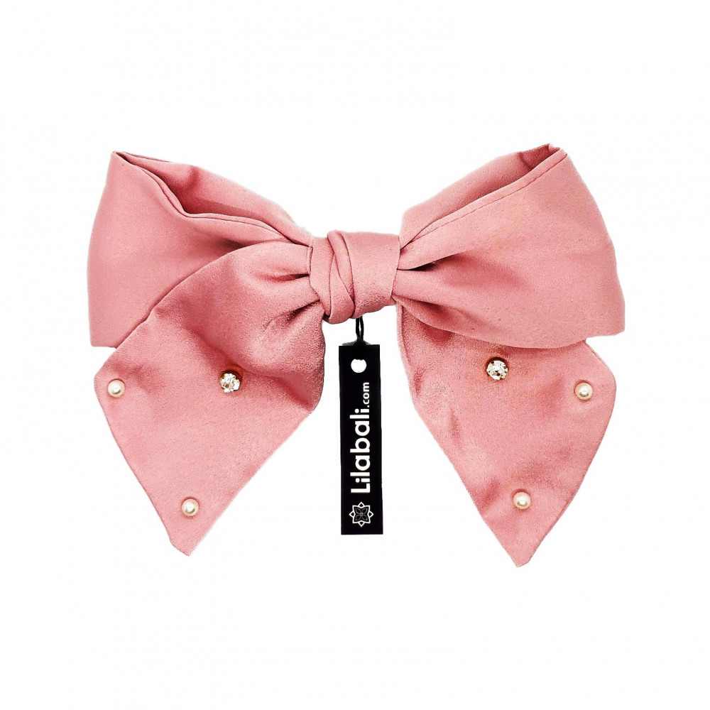 Pink Bow Hairclips With Pearl & Stone - Big