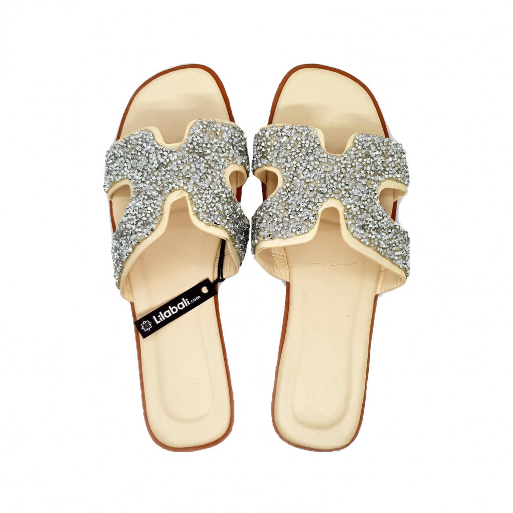 H-shape Rhinestone Ladies Cream Outdoor Shoes - 38