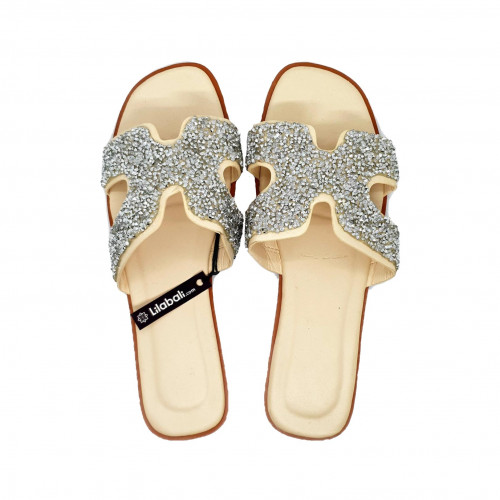 H-shape Rhinestone Ladies Cream Outdoor Shoes - 38