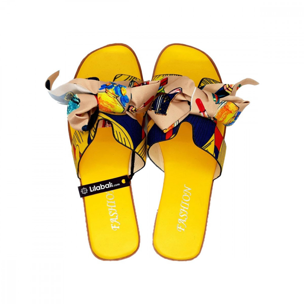 H- Shape Bow Design Yellow Ladies Beach Sandle Shoes - 35.5