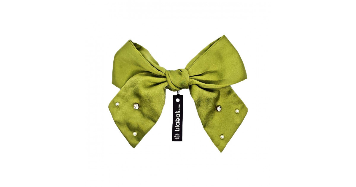 Olive Bow Hairclip With Pearl & Stone