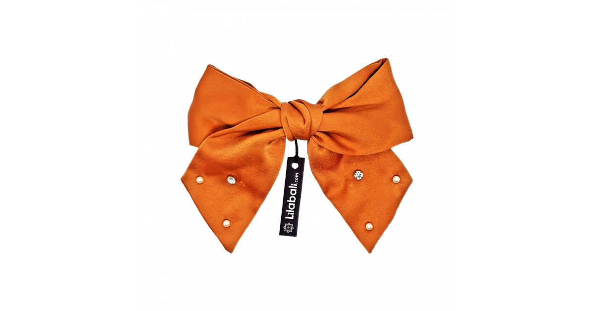 Orange Bow Hairclip With Pearl & Stone