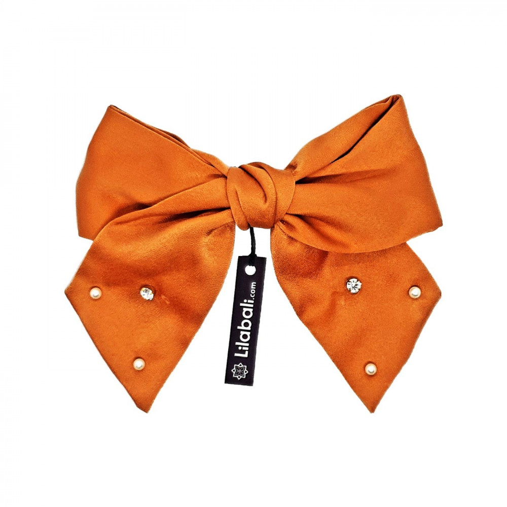 Orange Bow Hairclip With Pearl & Stone