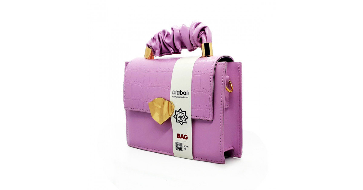 Purple Flap Handbag Crocodile Pattern