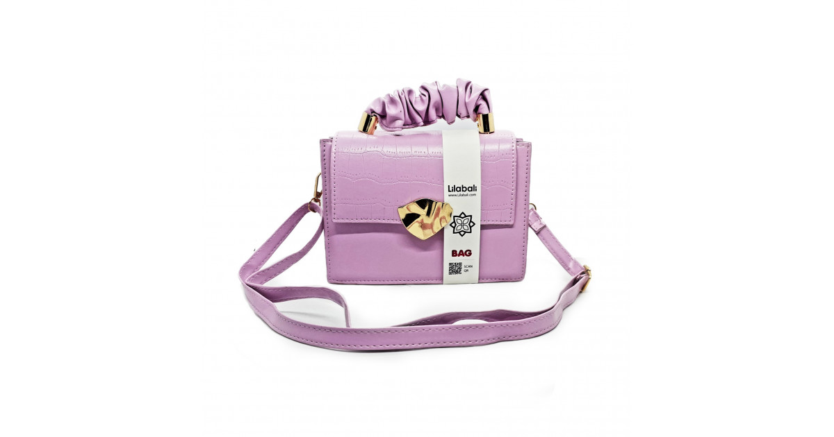 Purple Flap Handbag Crocodile Pattern
