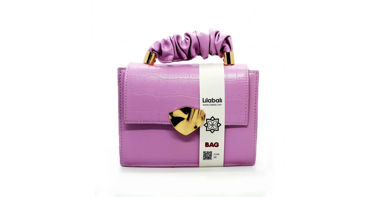 Purple Flap Handbag Crocodile Pattern