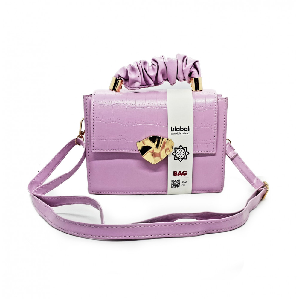 Purple Flap Handbag Crocodile Pattern
