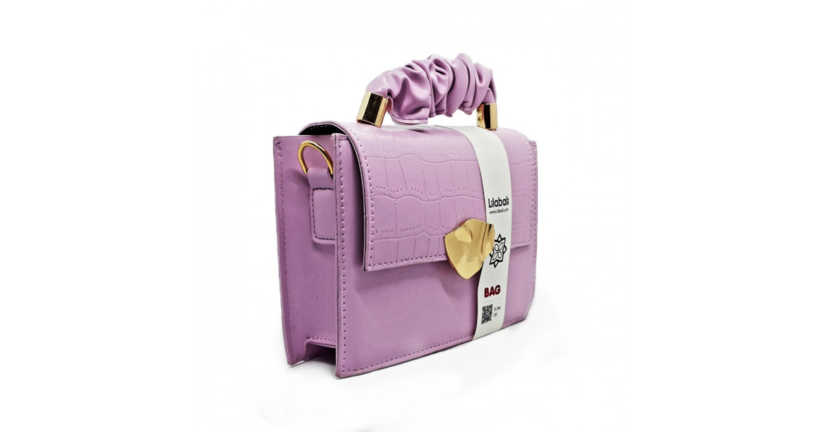 Purple Flap Handbag Crocodile Pattern