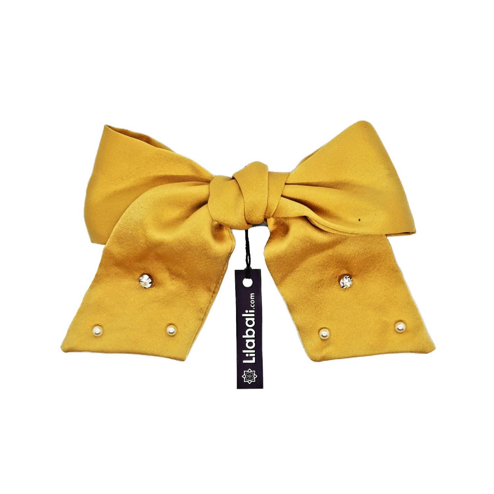 Yellow Bow Hairclips With Pearl & Stone- Big