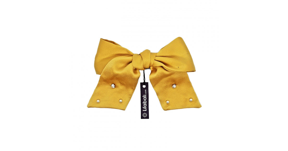 Yellow Bow Hairclips With Pearl & Stone- Big