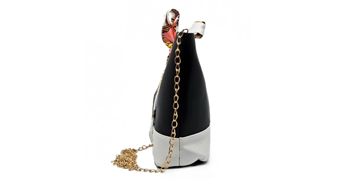 Satin Lace Bow Design Bucket Bag with Long Chain - Black