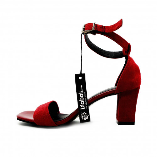 Maroon Ankle-Wrap Square Heel Sandals Shoes