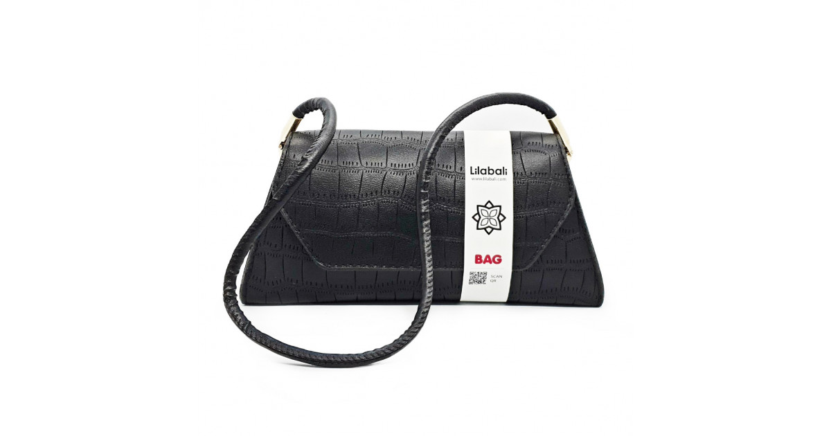 Black Vintage Handbag Alligator Pattern