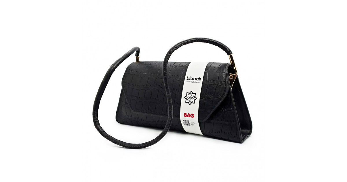 Black Vintage Handbag Alligator Pattern