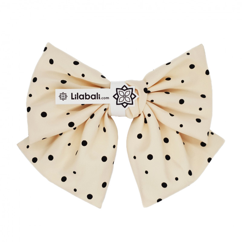 White Polka Dot Bow Hair Clip Large